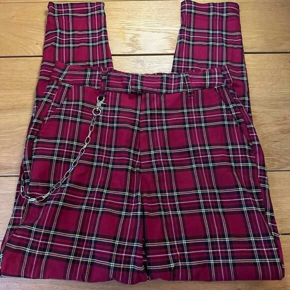 Hot topic red plaid small pants with chain - Picture 5 of 9